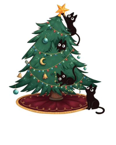 Christmas T-Shirt Men Mischievous Black Cats White 100% Cotton S-3XL