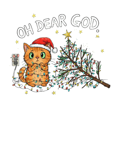 Christmas T-Shirt Men Oh Dear God! Cat Black 100% Cotton S-3XL