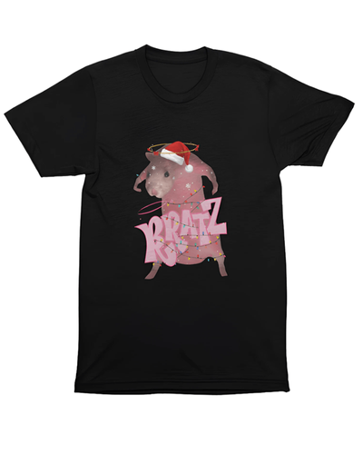 Christmas T-Shirt Men Bratz Festive Pig Black 100% Cotton S-3XL