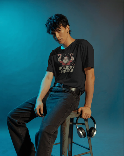 Christmas T-Shirt Men Holiday Squad Black 100% Cotton S-3XL