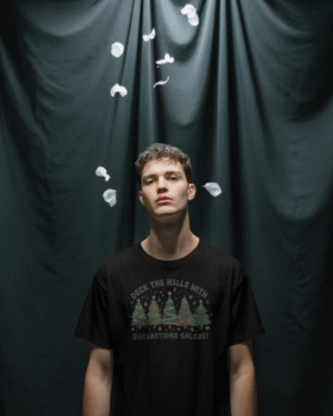 Christmas T-Shirt Men Deck the Halls Black 100% Cotton S-3XL