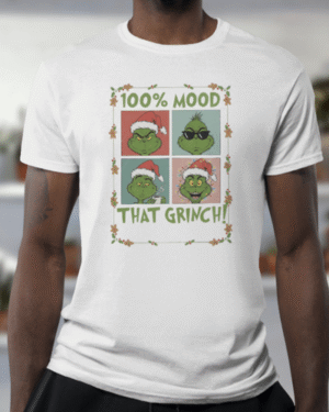 Christmas T-Shirt Men 100% Mood That Grinch! White 100% Cotton S-3XL
