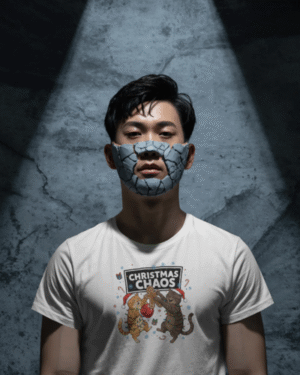 Christmas T-Shirt Men Chaos Fighting Cats White 100% Cotton S-3XL