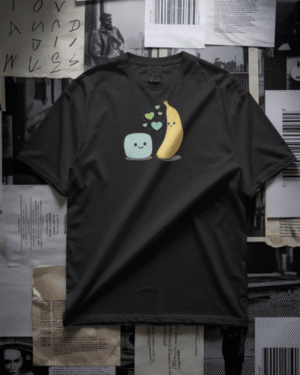 Cute Marshmallow and Banana Love T-Shirt T-Shirt Men Cute Marshmallow and Banana Love Black 100% Cotton S-3XL