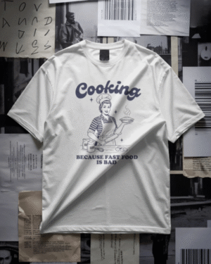 T-Shirt Men Cooking Girl Fast Food Is Bad White 100% Cotton S-3XL