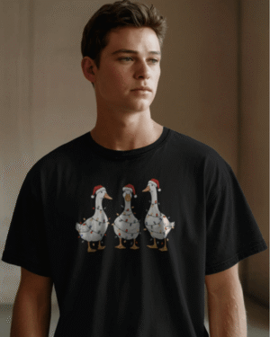 Christmas T-Shirt Men Three Geese Tangled Black 100%Cotton S-3XL