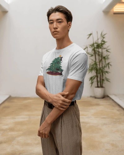 Christmas T-Shirt Men Mischievous Black Cats White 100% Cotton S-3XL