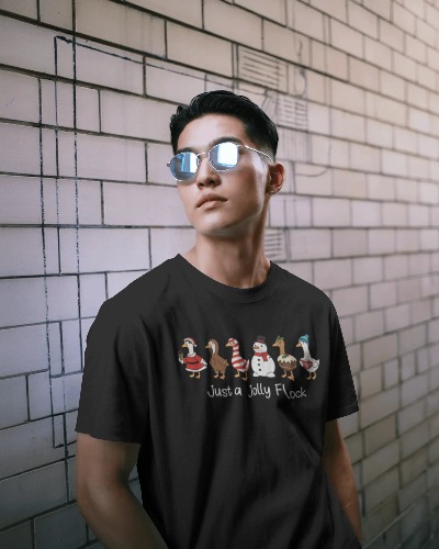 Just a Jolly Flock Christmas Duck T-Shirt – Holiday Bird Lover Tee,-2 Christmas T-Shirt Men Just a Jolly Flock White 100% Cotton S-3XL