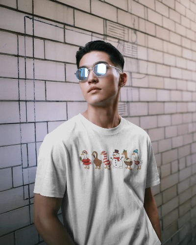 Just a Jolly Flock Christmas Duck T-Shirt – Holiday Bird Lover Tee,-1 Christmas T-Shirt Men Just a Jolly Flock White 100% Cotton S-3XL